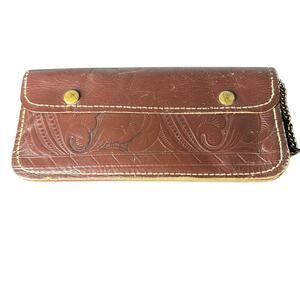 Handmade Tooled Leather Wallet Clutch Western Vintage